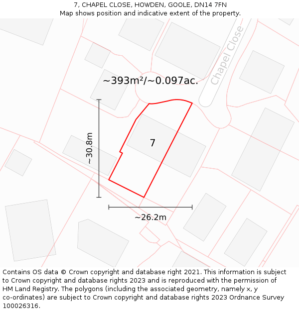 7, CHAPEL CLOSE, HOWDEN, GOOLE, DN14 7FN: Plot and title map
