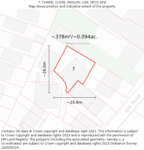 7, CHAPEL CLOSE, RAGLAN, USK, NP15 2EW: Plot and title map