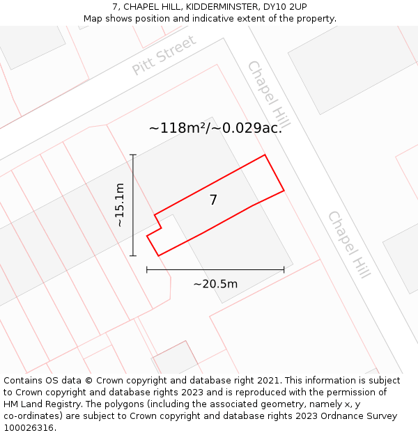 7, CHAPEL HILL, KIDDERMINSTER, DY10 2UP: Plot and title map
