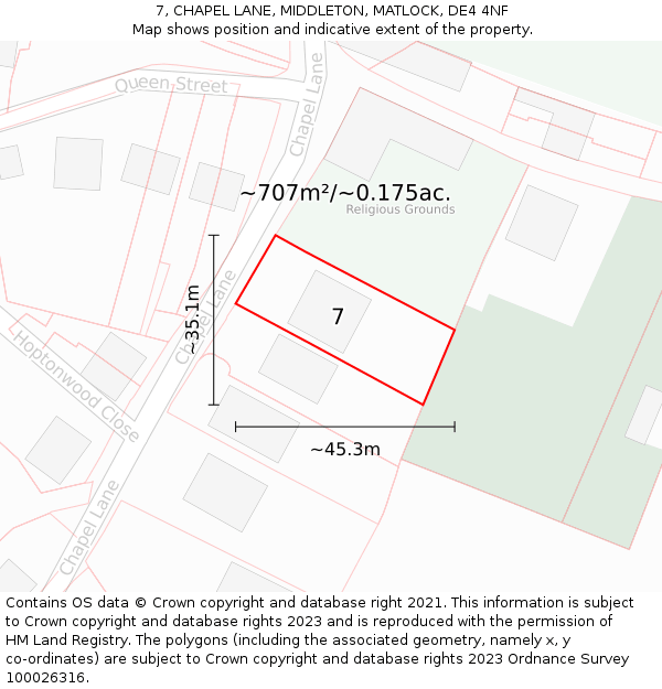 7, CHAPEL LANE, MIDDLETON, MATLOCK, DE4 4NF: Plot and title map
