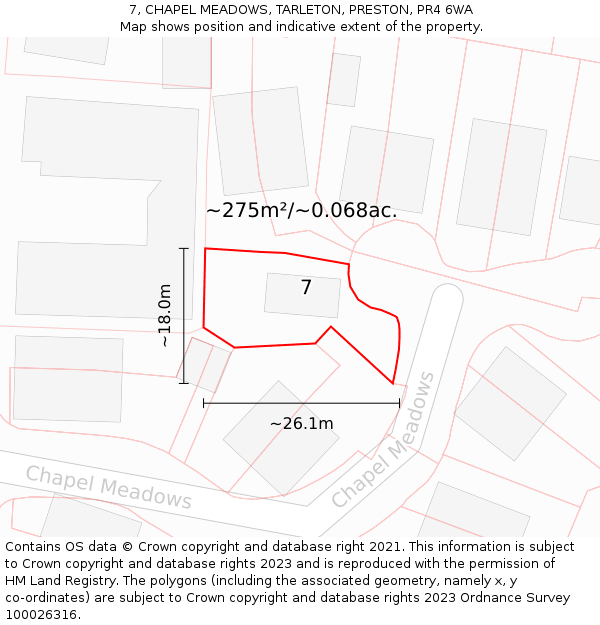 7, CHAPEL MEADOWS, TARLETON, PRESTON, PR4 6WA: Plot and title map
