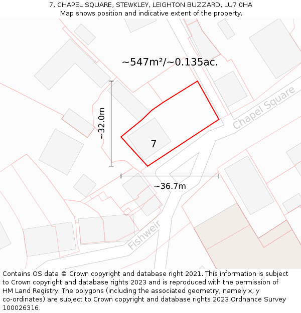 7, CHAPEL SQUARE, STEWKLEY, LEIGHTON BUZZARD, LU7 0HA: Plot and title map