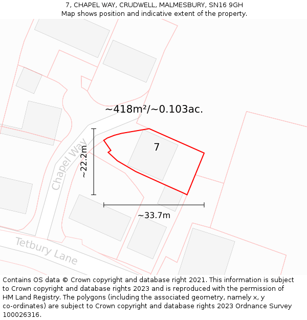 7, CHAPEL WAY, CRUDWELL, MALMESBURY, SN16 9GH: Plot and title map