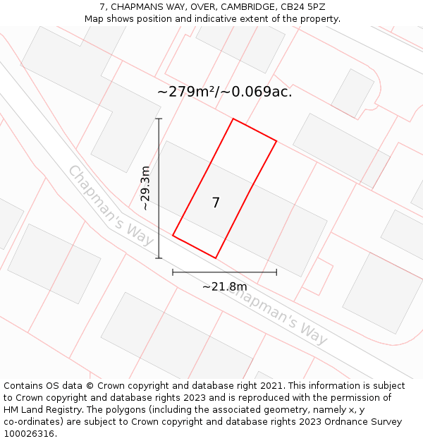 7, CHAPMANS WAY, OVER, CAMBRIDGE, CB24 5PZ: Plot and title map