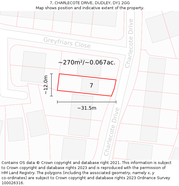 7, CHARLECOTE DRIVE, DUDLEY, DY1 2GG: Plot and title map