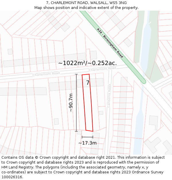 7, CHARLEMONT ROAD, WALSALL, WS5 3NG: Plot and title map