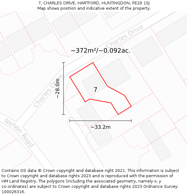 7, CHARLES DRIVE, HARTFORD, HUNTINGDON, PE29 1SJ: Plot and title map