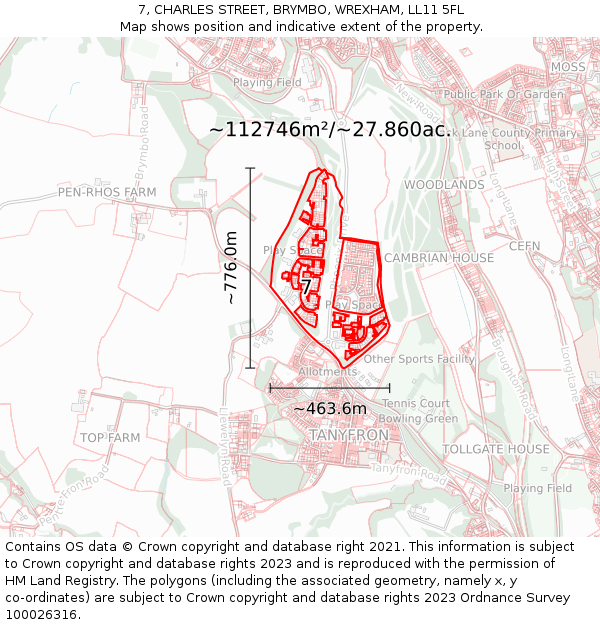 7, CHARLES STREET, BRYMBO, WREXHAM, LL11 5FL: Plot and title map