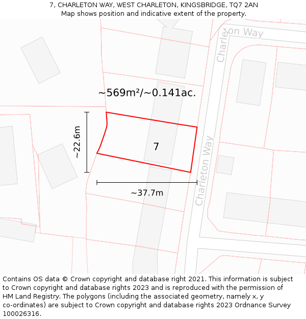 7, CHARLETON WAY, WEST CHARLETON, KINGSBRIDGE, TQ7 2AN: Plot and title map