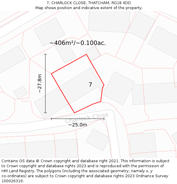 7, CHARLOCK CLOSE, THATCHAM, RG18 4DD: Plot and title map