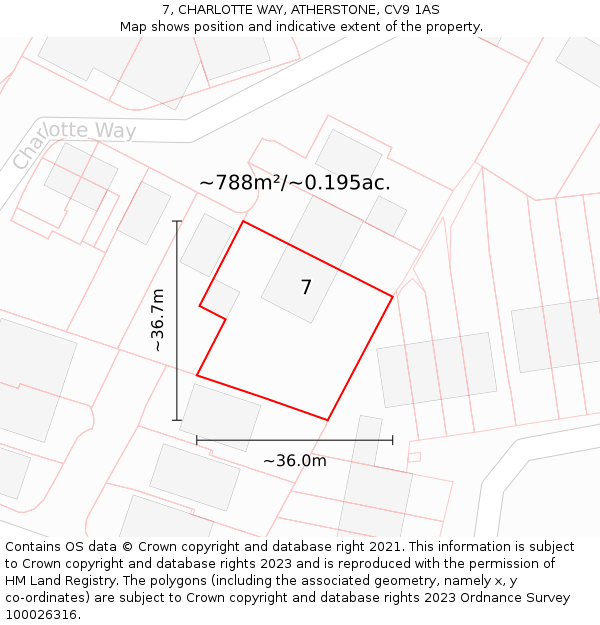 7, CHARLOTTE WAY, ATHERSTONE, CV9 1AS: Plot and title map