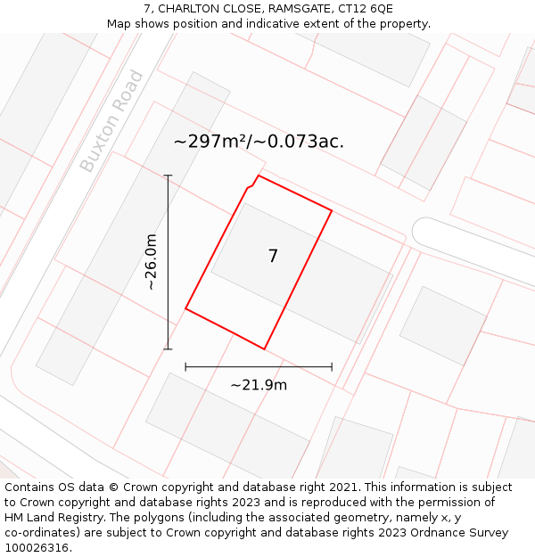 7, CHARLTON CLOSE, RAMSGATE, CT12 6QE: Plot and title map