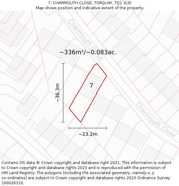 7, CHARMOUTH CLOSE, TORQUAY, TQ1 3UD: Plot and title map