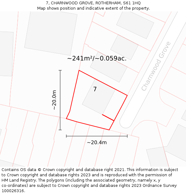 7, CHARNWOOD GROVE, ROTHERHAM, S61 1HQ: Plot and title map