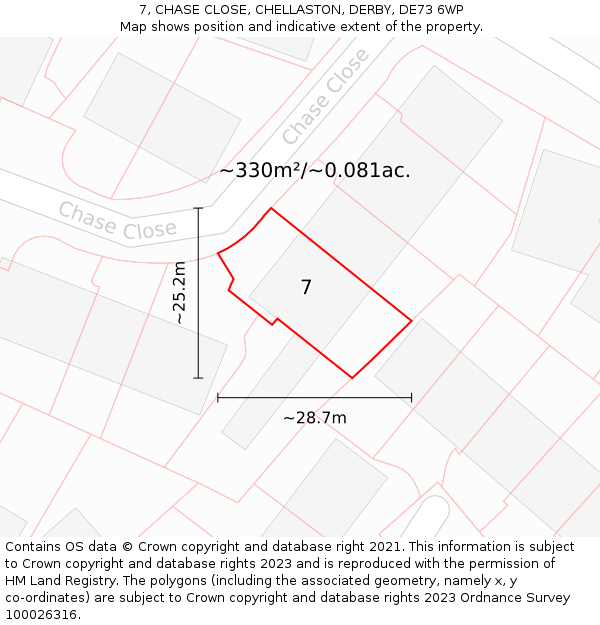 7, CHASE CLOSE, CHELLASTON, DERBY, DE73 6WP: Plot and title map