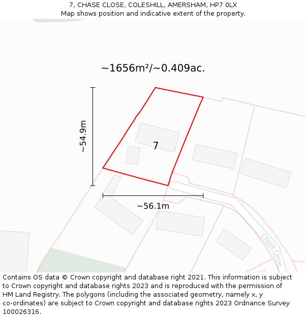7, CHASE CLOSE, COLESHILL, AMERSHAM, HP7 0LX: Plot and title map