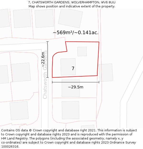7, CHATSWORTH GARDENS, WOLVERHAMPTON, WV6 8UU: Plot and title map