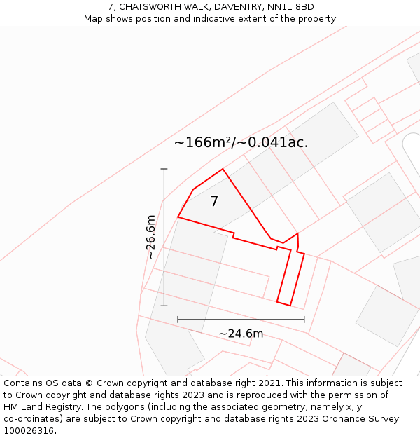 7, CHATSWORTH WALK, DAVENTRY, NN11 8BD: Plot and title map