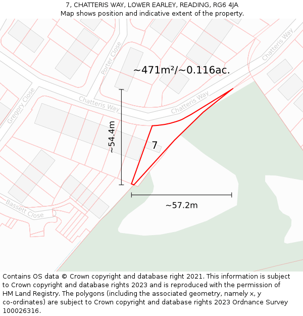 7, CHATTERIS WAY, LOWER EARLEY, READING, RG6 4JA: Plot and title map