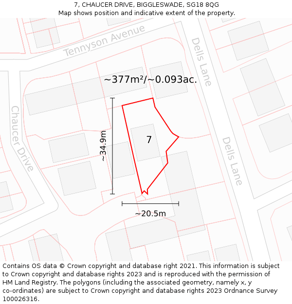7, CHAUCER DRIVE, BIGGLESWADE, SG18 8QG: Plot and title map