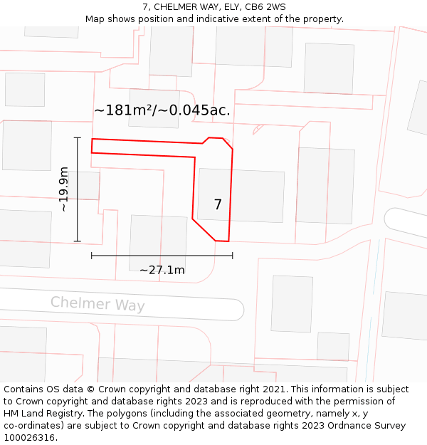 7, CHELMER WAY, ELY, CB6 2WS: Plot and title map