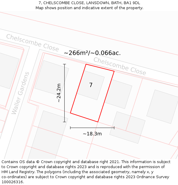 7, CHELSCOMBE CLOSE, LANSDOWN, BATH, BA1 9DL: Plot and title map