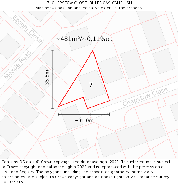 7, CHEPSTOW CLOSE, BILLERICAY, CM11 1SH: Plot and title map