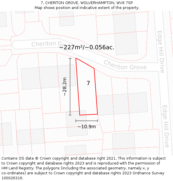 7, CHERITON GROVE, WOLVERHAMPTON, WV6 7SP: Plot and title map
