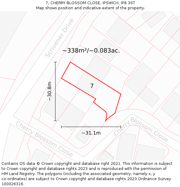 7, CHERRY BLOSSOM CLOSE, IPSWICH, IP8 3ST: Plot and title map