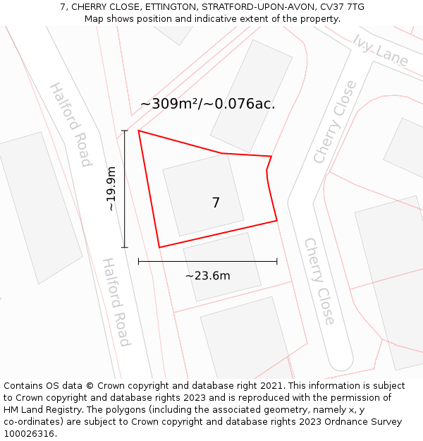 7, CHERRY CLOSE, ETTINGTON, STRATFORD-UPON-AVON, CV37 7TG: Plot and title map