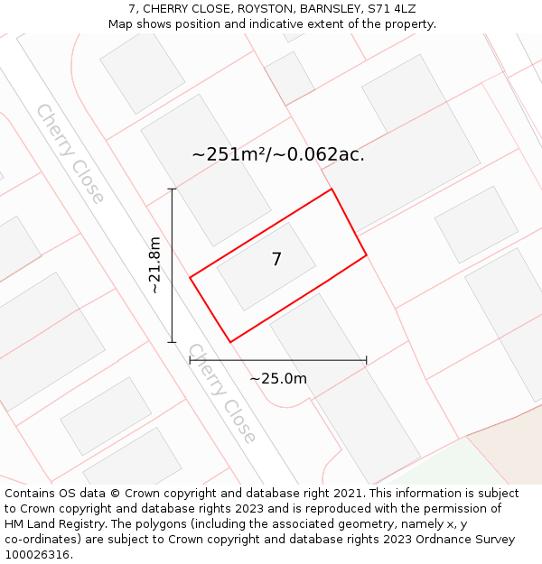 7, CHERRY CLOSE, ROYSTON, BARNSLEY, S71 4LZ: Plot and title map
