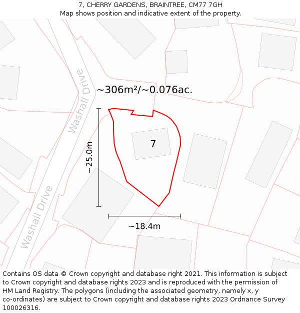 7, CHERRY GARDENS, BRAINTREE, CM77 7GH: Plot and title map