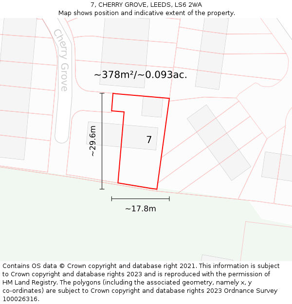 7, CHERRY GROVE, LEEDS, LS6 2WA: Plot and title map
