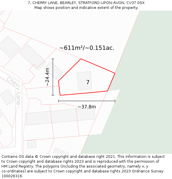 7, CHERRY LANE, BEARLEY, STRATFORD-UPON-AVON, CV37 0SX: Plot and title map