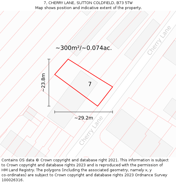 7, CHERRY LANE, SUTTON COLDFIELD, B73 5TW: Plot and title map