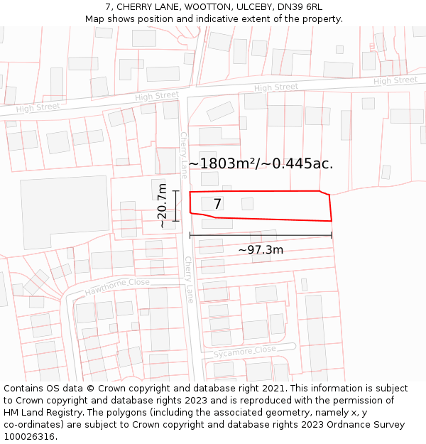 7, CHERRY LANE, WOOTTON, ULCEBY, DN39 6RL: Plot and title map