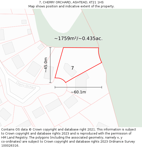 7, CHERRY ORCHARD, ASHTEAD, KT21 1HS: Plot and title map