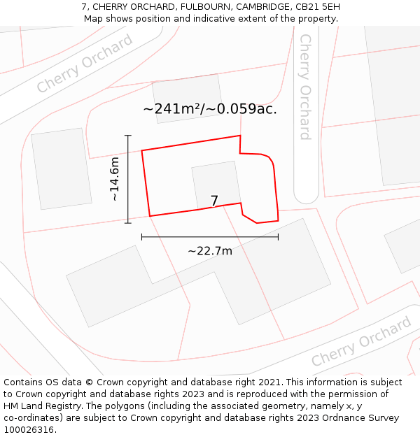 7, CHERRY ORCHARD, FULBOURN, CAMBRIDGE, CB21 5EH: Plot and title map