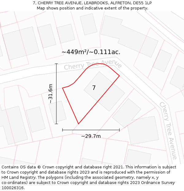 7, CHERRY TREE AVENUE, LEABROOKS, ALFRETON, DE55 1LP: Plot and title map