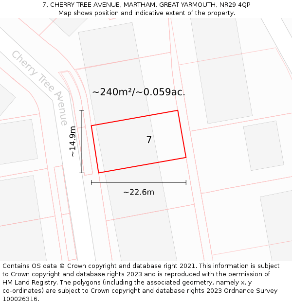 7, CHERRY TREE AVENUE, MARTHAM, GREAT YARMOUTH, NR29 4QP: Plot and title map