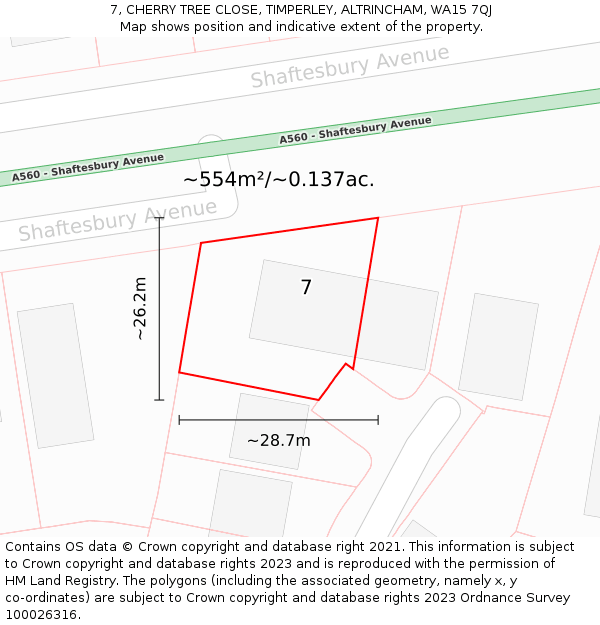 7, CHERRY TREE CLOSE, TIMPERLEY, ALTRINCHAM, WA15 7QJ: Plot and title map