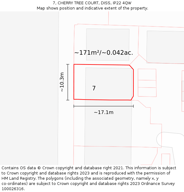 7, CHERRY TREE COURT, DISS, IP22 4QW: Plot and title map