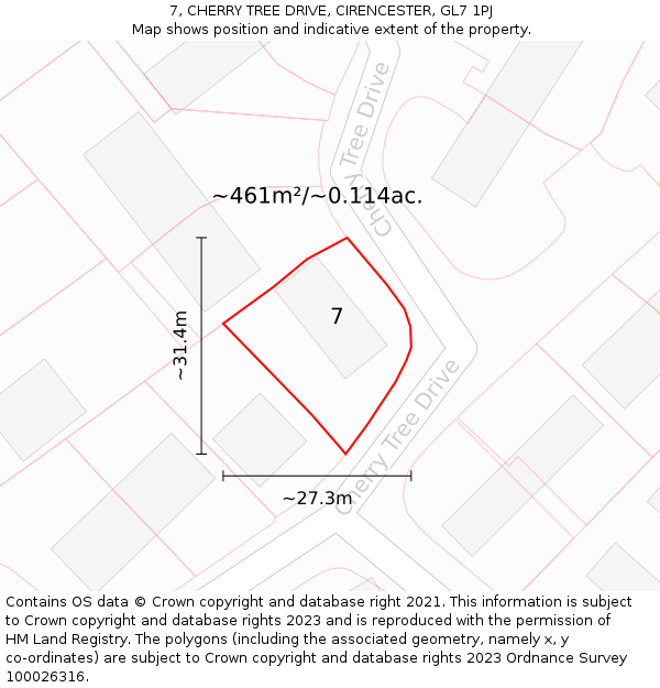 7, CHERRY TREE DRIVE, CIRENCESTER, GL7 1PJ: Plot and title map