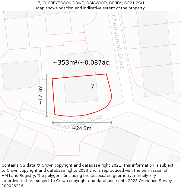 7, CHERRYBROOK DRIVE, OAKWOOD, DERBY, DE21 2SH: Plot and title map
