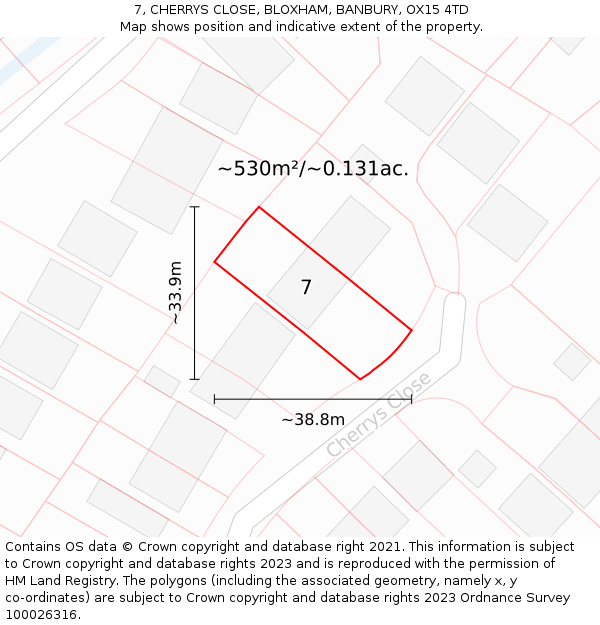 7, CHERRYS CLOSE, BLOXHAM, BANBURY, OX15 4TD: Plot and title map