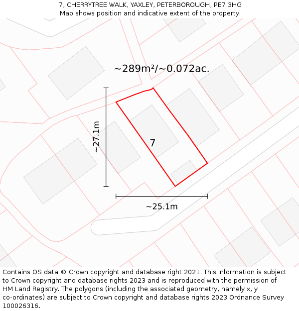 7, CHERRYTREE WALK, YAXLEY, PETERBOROUGH, PE7 3HG: Plot and title map