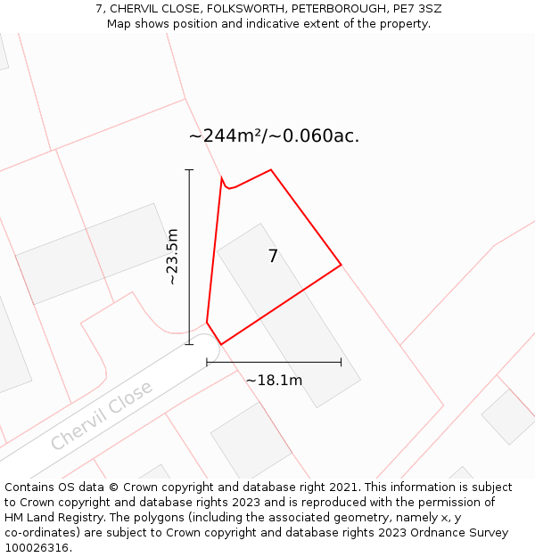 7, CHERVIL CLOSE, FOLKSWORTH, PETERBOROUGH, PE7 3SZ: Plot and title map