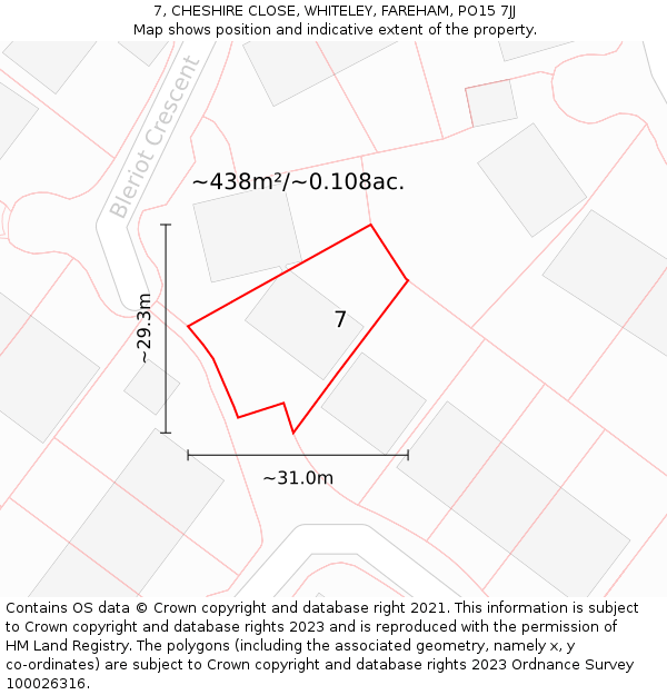 7, CHESHIRE CLOSE, WHITELEY, FAREHAM, PO15 7JJ: Plot and title map