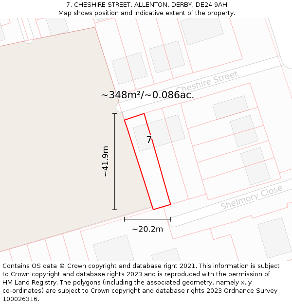 7, CHESHIRE STREET, ALLENTON, DERBY, DE24 9AH: Plot and title map