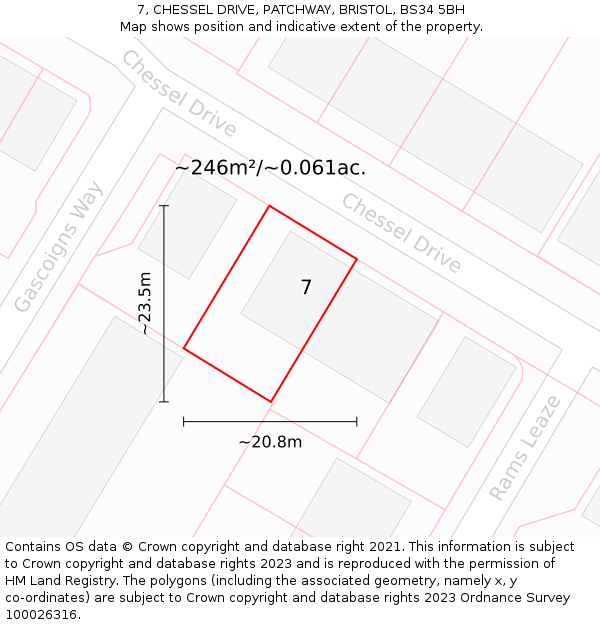 7, CHESSEL DRIVE, PATCHWAY, BRISTOL, BS34 5BH: Plot and title map